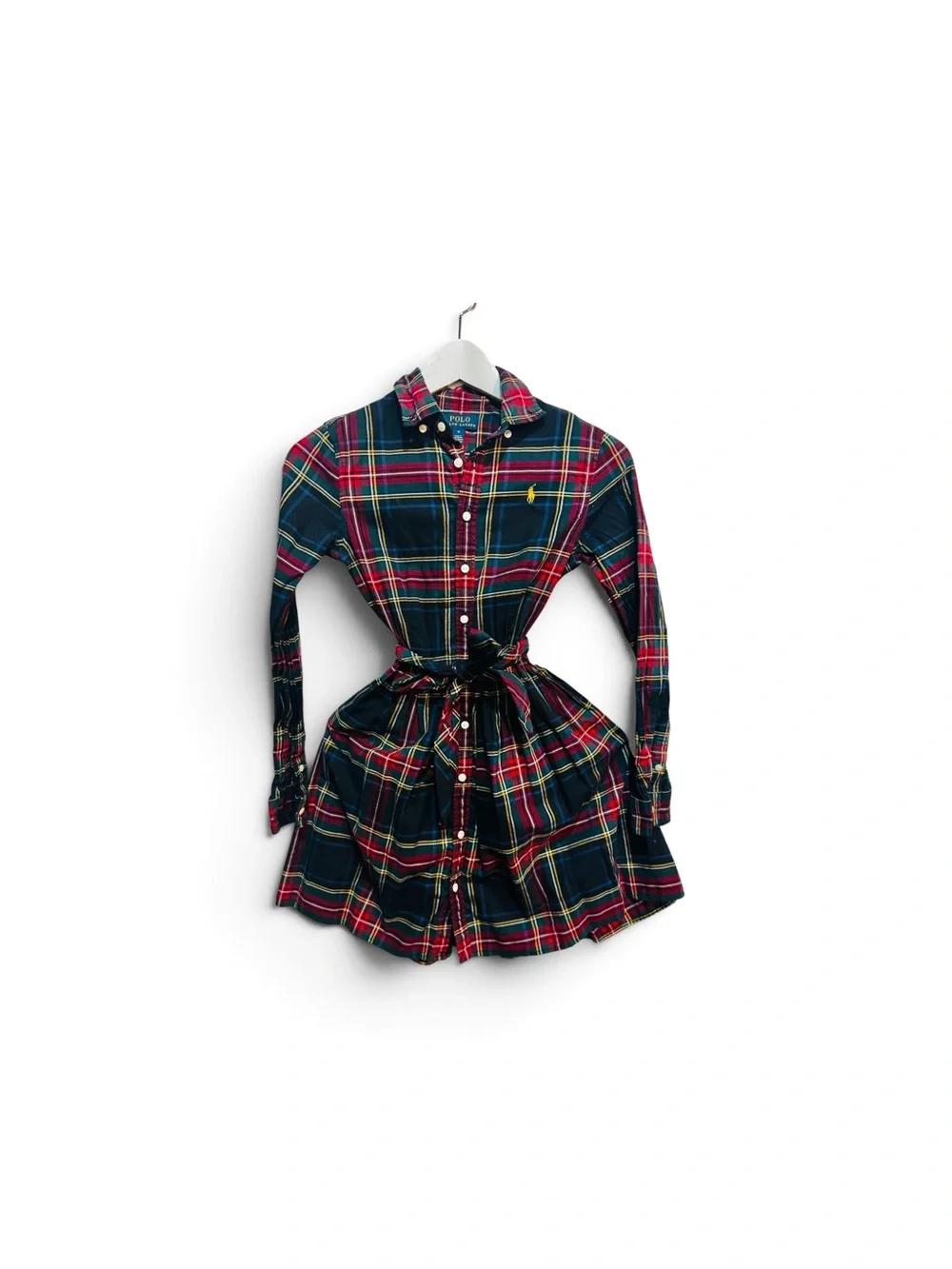 Ralph Lauren Girls' Navy and Red Plaid Shirt Dress